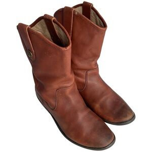 Frye Melissa Button Brown Leather Short Pull On Boots Women's Size 5.5